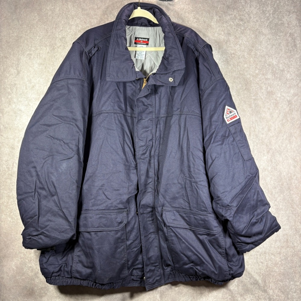 Bulwark Jacket Mens Size 5XL Navy Blue FR Flame Resistant CAT 3 Bomber Workwear